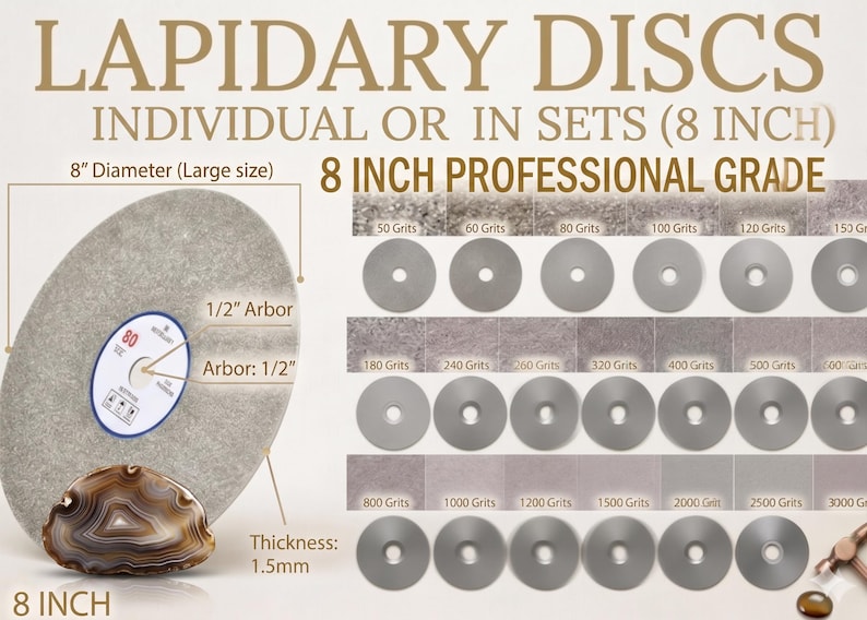 8 Inch Diamond Coated Lapidary Discs – Flat Grinding Wheels for LSAgates Machines