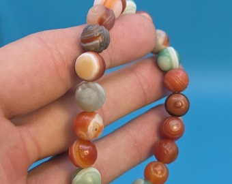 GOBI Agate Bracelet - Natural Agate Beads - Mongolian Gobi Desert Eye Agate Beaded Bracelet - Natural Colors