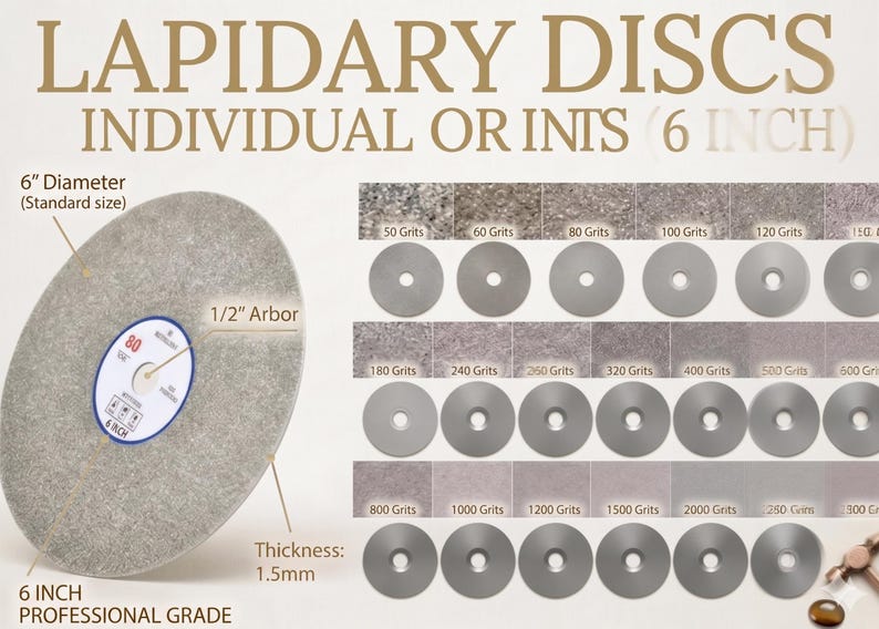 6 Inch Diamond Coated Lapidary Discs – Flat Grinding Wheels for LSAgates Machines