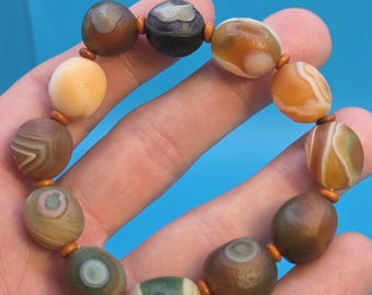 GOBI EYE Agate Bracelet -Antique Circular Agate Beads - Mongolian Gobi Desert Agate Beaded Bracelet - Natural Colors