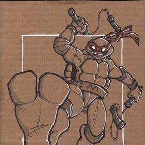 Raph Ninja Turtle - ARTE ORIGINAL - Teen Age Mutant Ninja Turtles - Raphael - Dibujado a mano - Arte de cartón