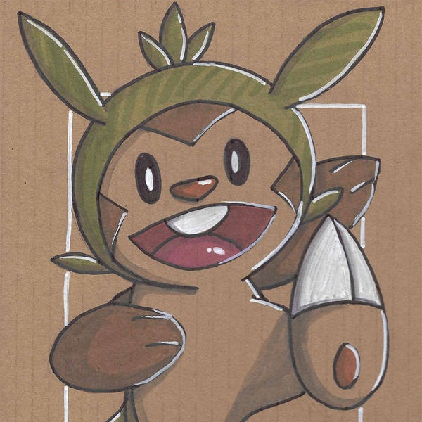 Chespin - ORIGINAL ART - Pokemon - Pikachu - Hand drawn - Cardboard Art