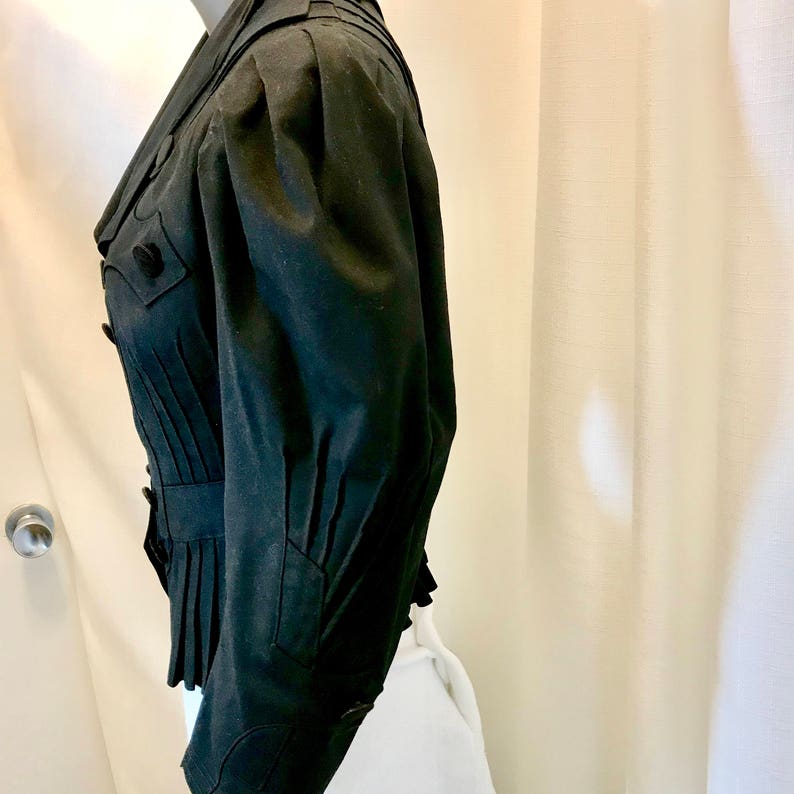 Vintage Edwardian Jacket tucked pleated Black Sz 4 image 6