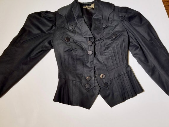 Vintage Edwardian Jacket tucked pleated Black Sz 4 - image 9