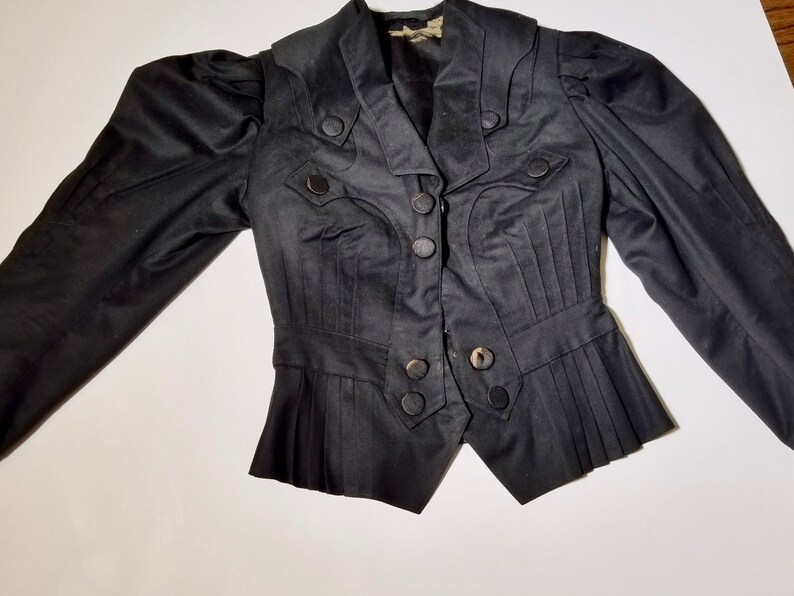 Vintage Edwardian Jacket tucked pleated Black Sz 4 image 9