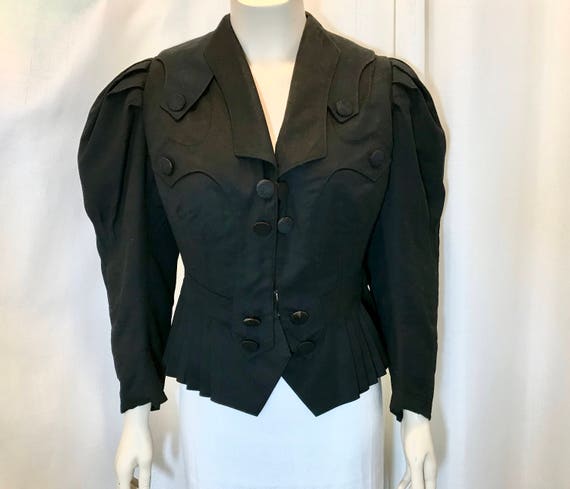Vintage Edwardian Jacket tucked pleated Black Sz 4 - image 1