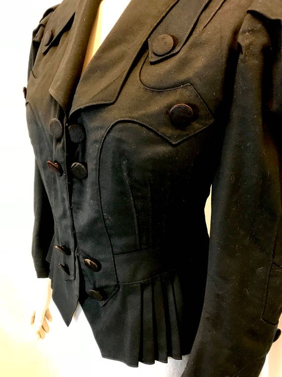 Vintage Edwardian Jacket tucked pleated Black Sz 4 - image 5