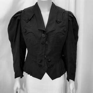 Vintage Edwardian Jacket tucked pleated Black Sz 4 image 2