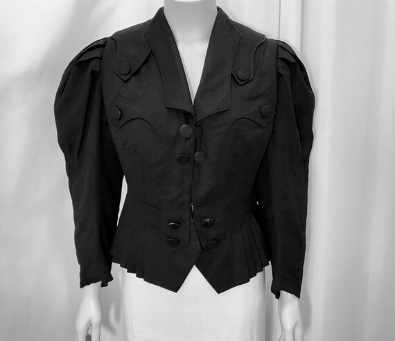Vintage Edwardian Jacket tucked pleated Black Sz 4 - image 2