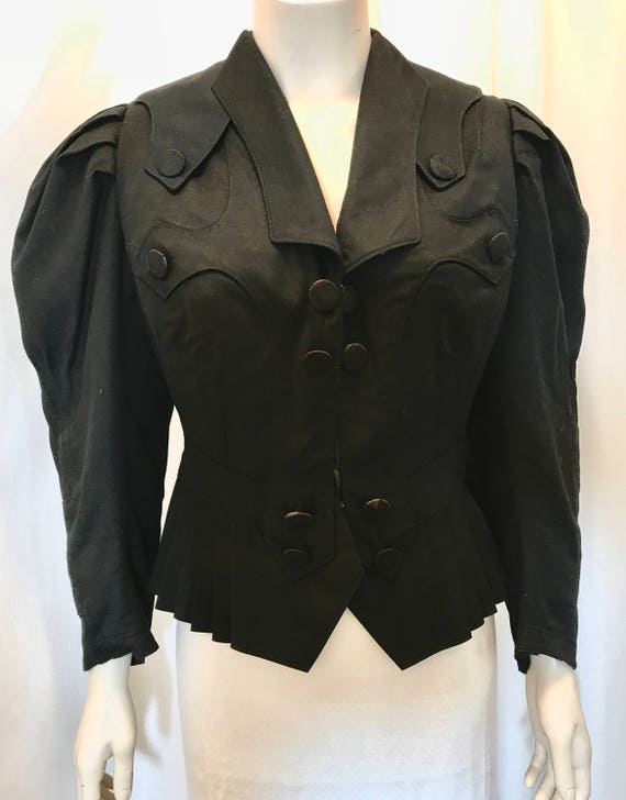 Vintage Edwardian Jacket tucked pleated Black Sz 4 - image 4