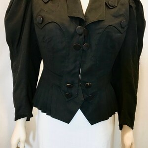 Vintage Edwardian Jacket tucked pleated Black Sz 4 image 3