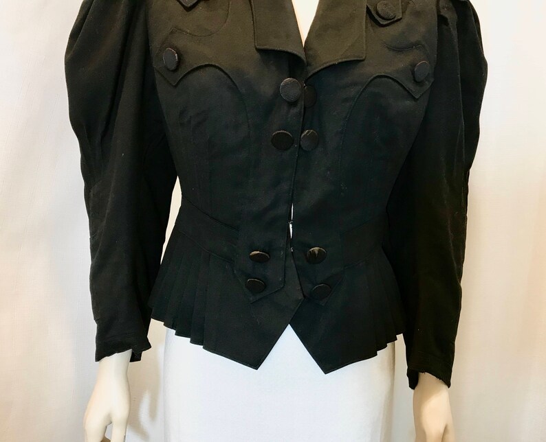 Vintage Edwardian Jacket tucked pleated Black Sz 4 image 3