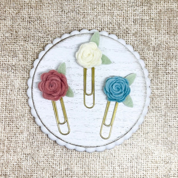 Felt Flower Bouquet Paper Clips Set of 3 | The Shabby Chic Set | Planner Accessories Planner Clip Bible Bookmark Valentines Spring