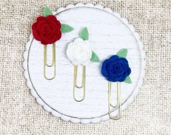 Handmade Felt Flower Paper Clips | Americana Set, Planner Accessories