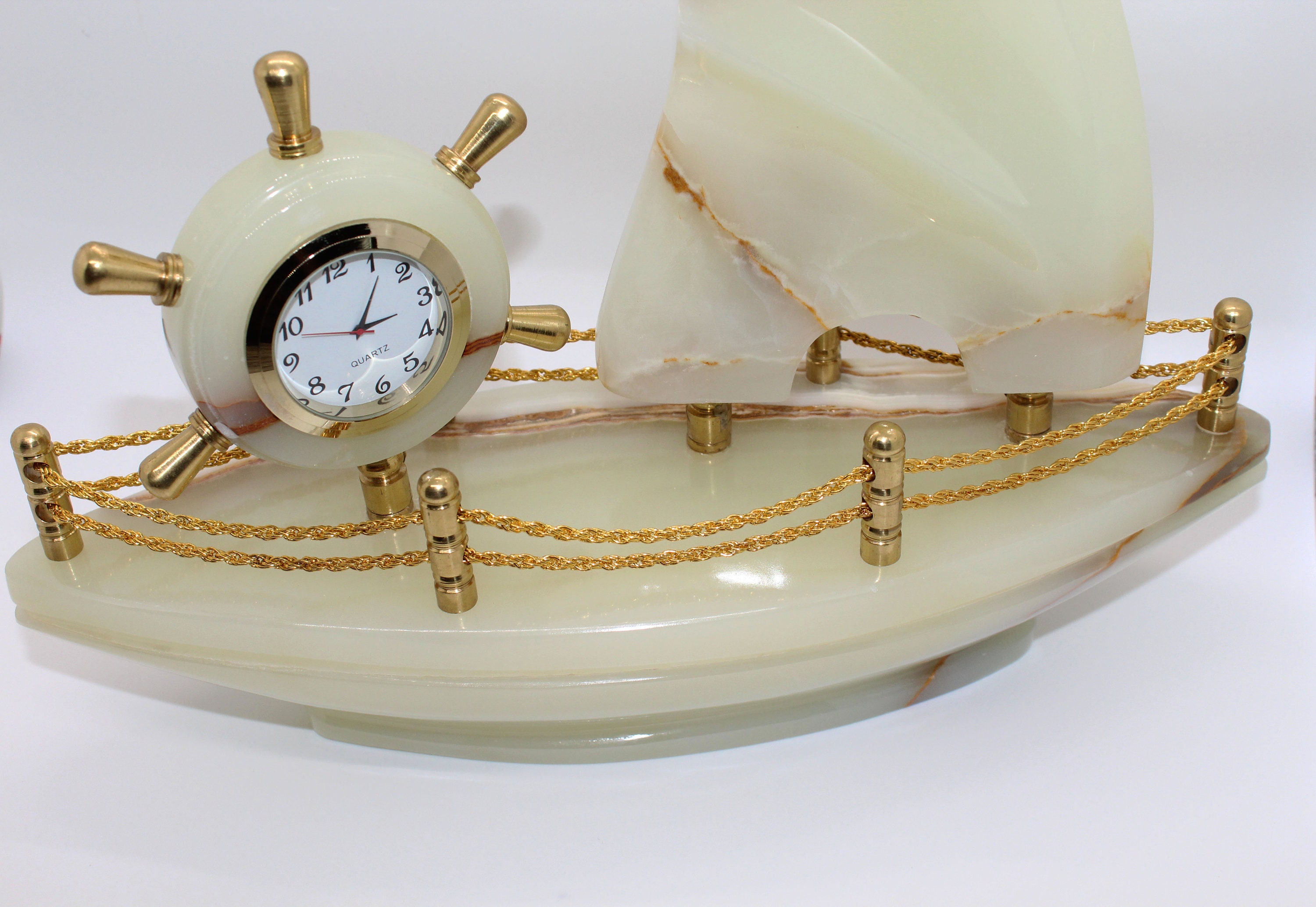 12 Vintage Natural White Onyx Sail Boat Clock | Etsy