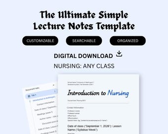 Digital Download Einfache organisierte Unterrichtsraum Notizen Vorlage: Krankenpflege Universität College Klasse