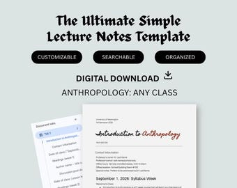 Digitaler Download Einfache organisierte Veranstaltung Notizen Vorlage: Anthropologie Universitätsklasse