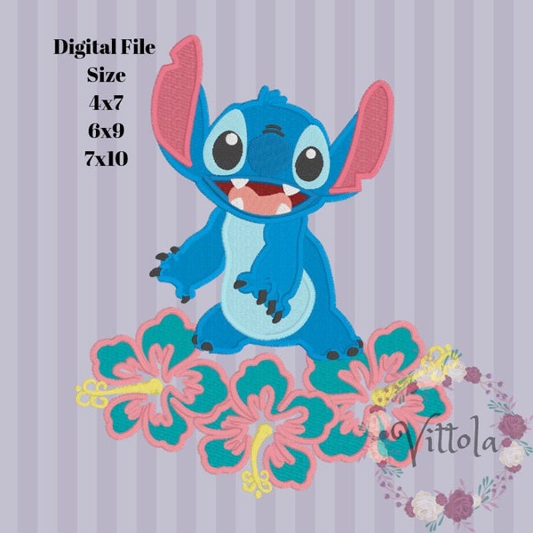 Inspired Lilo & Stich Appliqué Machine Embroidery design Instant Download Size 7, 9, 10 inch Embroidery Pattern