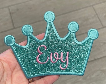 Aangepaste kroonpatch - Gepersonaliseerd - Opstrijkpatch - Kinderen - sprankelend - Glitter - Bruid - Brilloso -