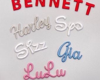 Custom name patch - Personalized m - Iron On - Kids - Bride - Groom - bridal  gift  - nombre - outline embroider - apron - sash - bag