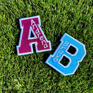 Parche de nombre personalizado con letras universitarias - Parche de nombre personalizado - Parche termoadhesivo - Niños - Brillante - Purpurina - Novia - Novio - Novia