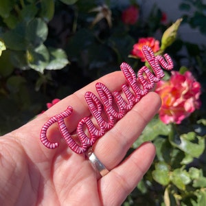 May include: A red and white embroidered patch with the word "Fabulous" in a cursive font.