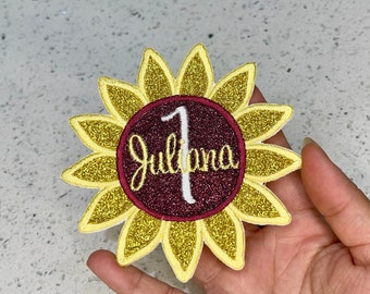 Sunflower patch - Custom birthday sparkly Iron-On patch - glittery patch, kids, baby birthday number toddler