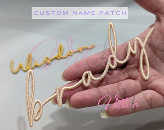 Custom name patch - Personalized m - Iron On - Kids - Bride - Groom - bridal  gift  - nombre - outline embroider - apron - sash - bag