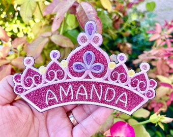 Crown Sparkly patch - Tiara - Personalized name - Iron On - Kids - Custom - Jewel - Queen - Princess - Royal - toddler - jewelry - 1st