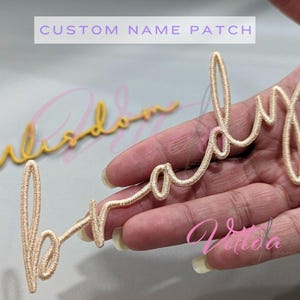 Custom name patch - Personalized - Iron On - Kids - Bride - Groom - bridal  gift - outline embroider - apron - sash - bag