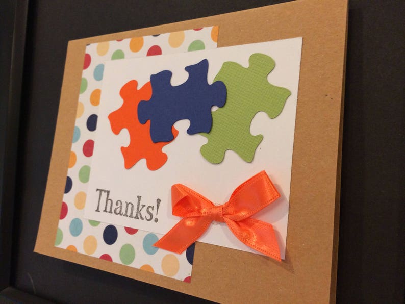 Handmade Thank You cards cheerful design using puzzle pieces and bright colors