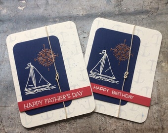 Nautical Theme Card for Him, Sailboat and Compass Card, Happy Father's Day, Happy Birthday