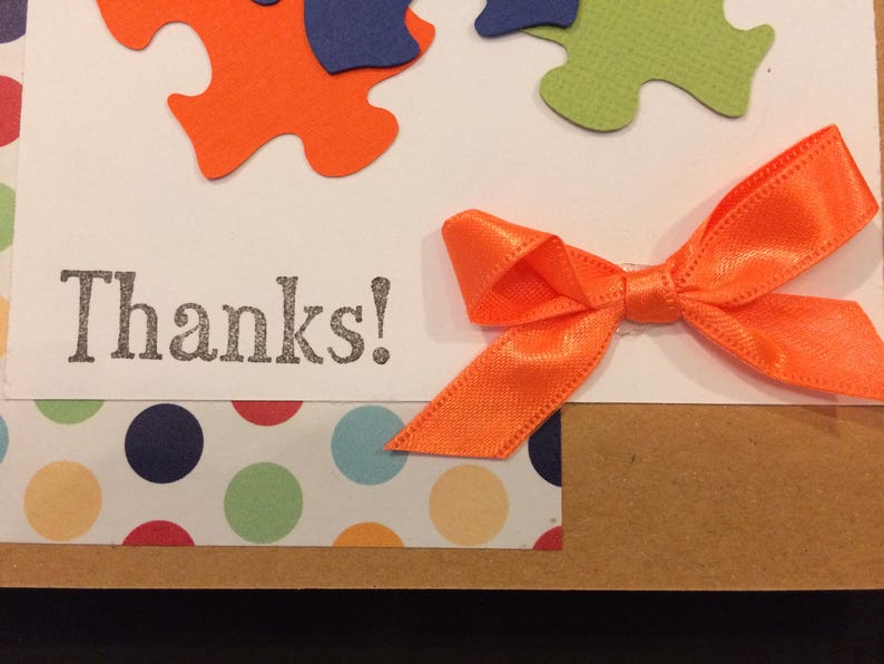 Handmade Thank You cards cheerful design using puzzle pieces and bright colors