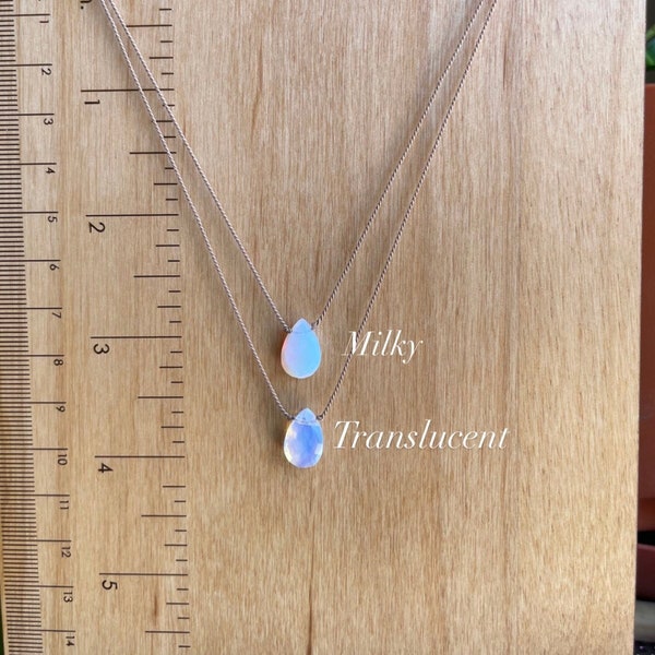 Opalite Choker, Natural Silk,  Faceted Opalite Floating Necklace, Organic Crystal Necklace, Minimalistic, Bridesmaid Necklace