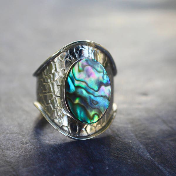 925 Sterling Silver Abalone Shell Ring, Size 8, Abalone Ring, Abalone Gift