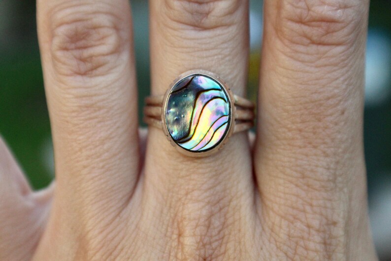 Seashell Ring 925 Abalone Jewelry Abalone Ring Sterling Silver Abalone Ring Mermaid Ring Size 8.5 Rainbow Abalone Ring