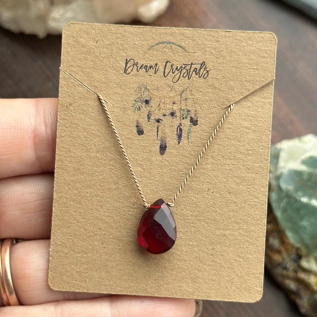 Teardrop Garnet Floating Necklace, 14"-22", Faceted Mozambique Garnet ...