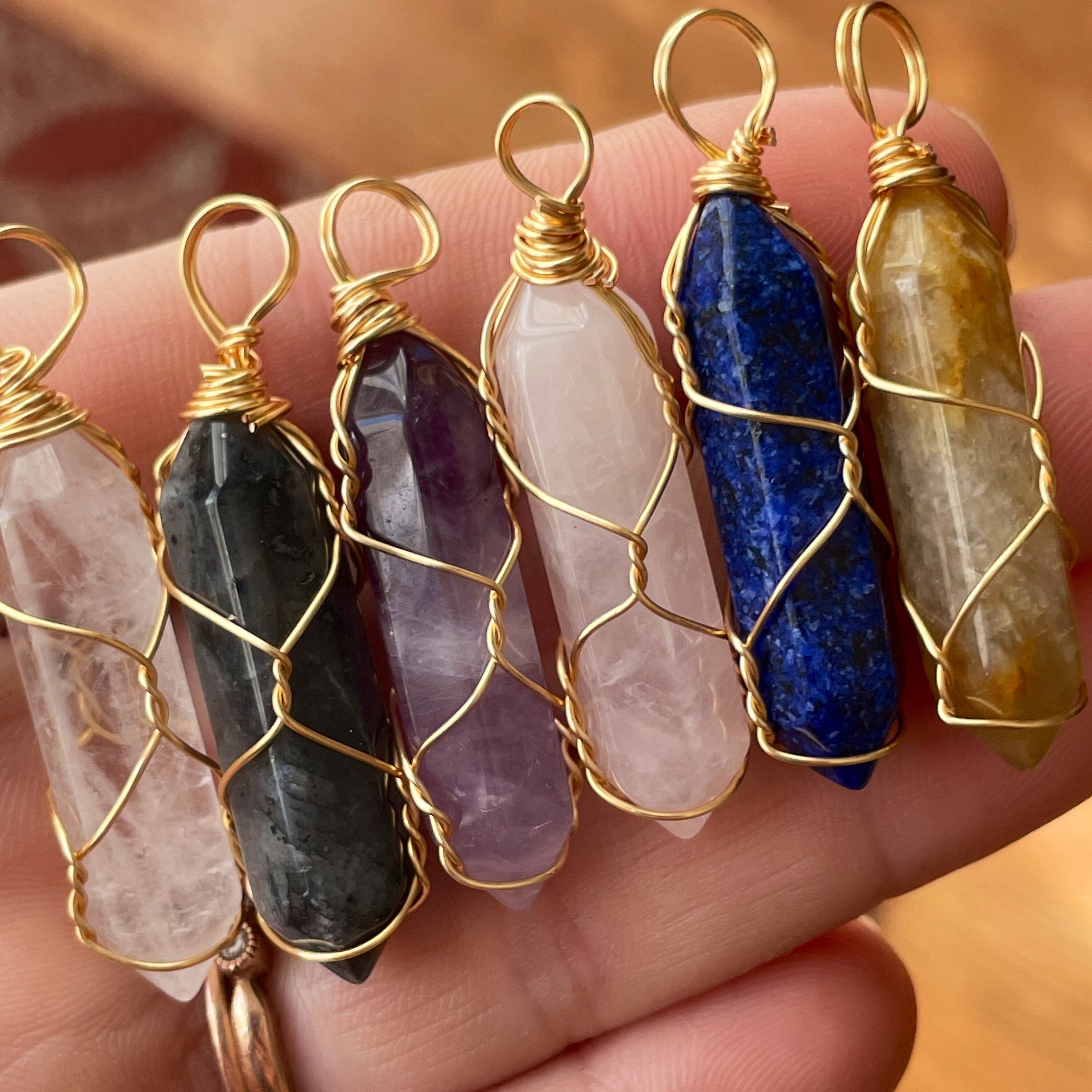 Handmade Wire Wrapped Gemstone Necklace Gold Wire Wrapped Crystal