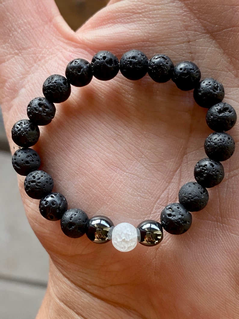 Stretch Kids Mala Bracelet Full Moon Quartz Bracelet Diffuser Bracelet Healing Hematite /& Lava Stone Bracelet Crackle Quartz Bracelet