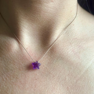 Ametiststjärnehalsband, minimalistiska lager-på-lager-smycken, veganskt snöre