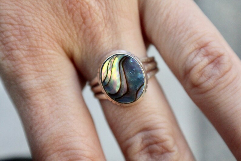 Seashell Ring 925 Abalone Jewelry Abalone Ring Sterling Silver Abalone Ring Mermaid Ring Size 8.5 Rainbow Abalone Ring