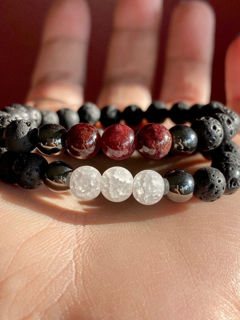 Stretch Kids Mala Bracelet Full Moon Quartz Bracelet Diffuser Bracelet Healing Hematite /& Lava Stone Bracelet Crackle Quartz Bracelet