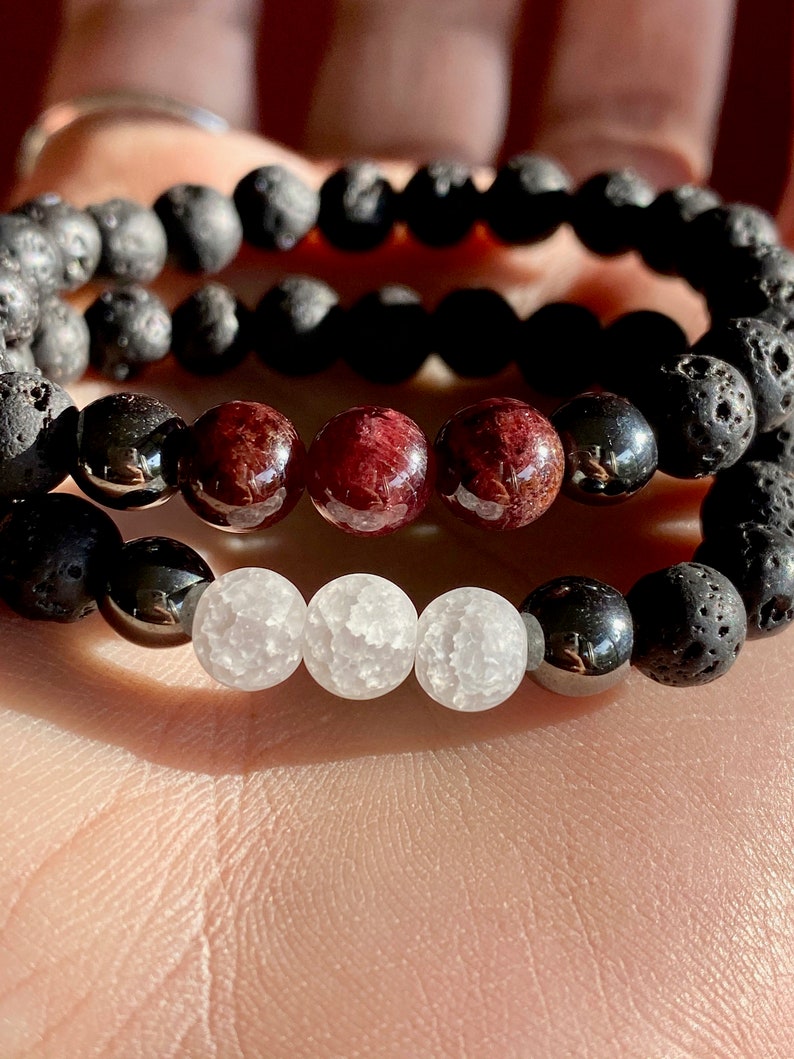 Stretch Kids Mala Bracelet Full Moon Quartz Bracelet Diffuser Bracelet Healing Hematite /& Lava Stone Bracelet Crackle Quartz Bracelet