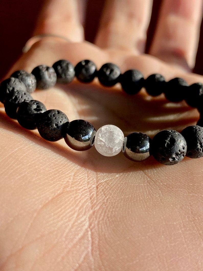 Stretch Kids Mala Bracelet Full Moon Quartz Bracelet Diffuser Bracelet Healing Hematite /& Lava Stone Bracelet Crackle Quartz Bracelet