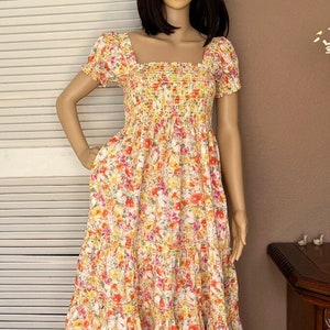 Women Smock Midi Dress / Summer Dress / Maternity Dress