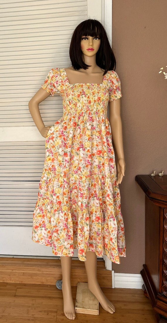 Women Smock Midi Dress / Summer Dress / Maternity Dress