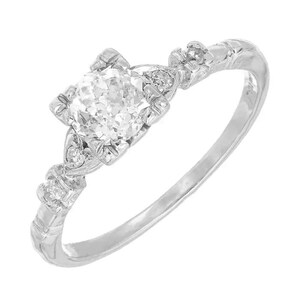 1920&#39;s Edwardian 1/2 CT Old European Cut Diamond Art Deco Engagement Ring in Sterling Silver Antique Vintage-style Halo Ring Classic Ring