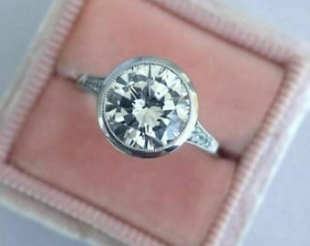 1930&#39;s Vintage-style Old European Cut Diamond Art Deco Engagement Ring in Sterling Silver Antique Halo Milgrain Ring Classic Propose Ring