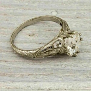 1910's Antique Edwardian Old Mine Cut Diamond Art Deco Engagement Ring in 925 Sterling Silver Vintage Style Ring Milgrain Ring Classic Ring