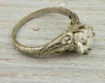 1910&#39;s Antique Edwardian Old Mine Cut Diamond Art Deco Engagement Ring in 925 Sterling Silver Vintage Style Ring Milgrain Ring Classic Ring